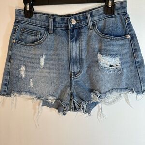 Nasty Girl Distressed Blue Denim Jeans Cut Off Shorts Size 10 Y2K Festival Boho